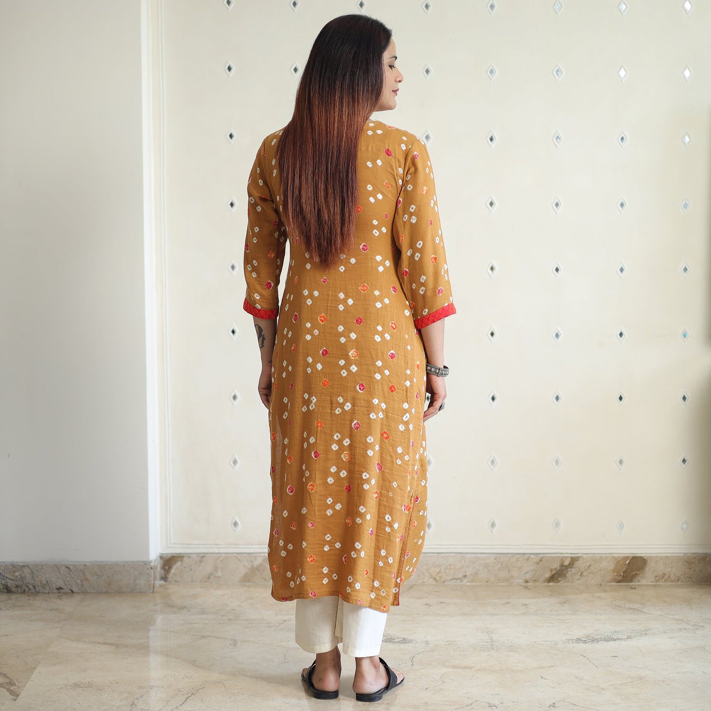 Buy Bandhani Tie-dye Cotton Long Straight Kurta for Women