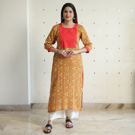 Buy Bandhani Tie-dye Cotton Long Straight Kurta for Women