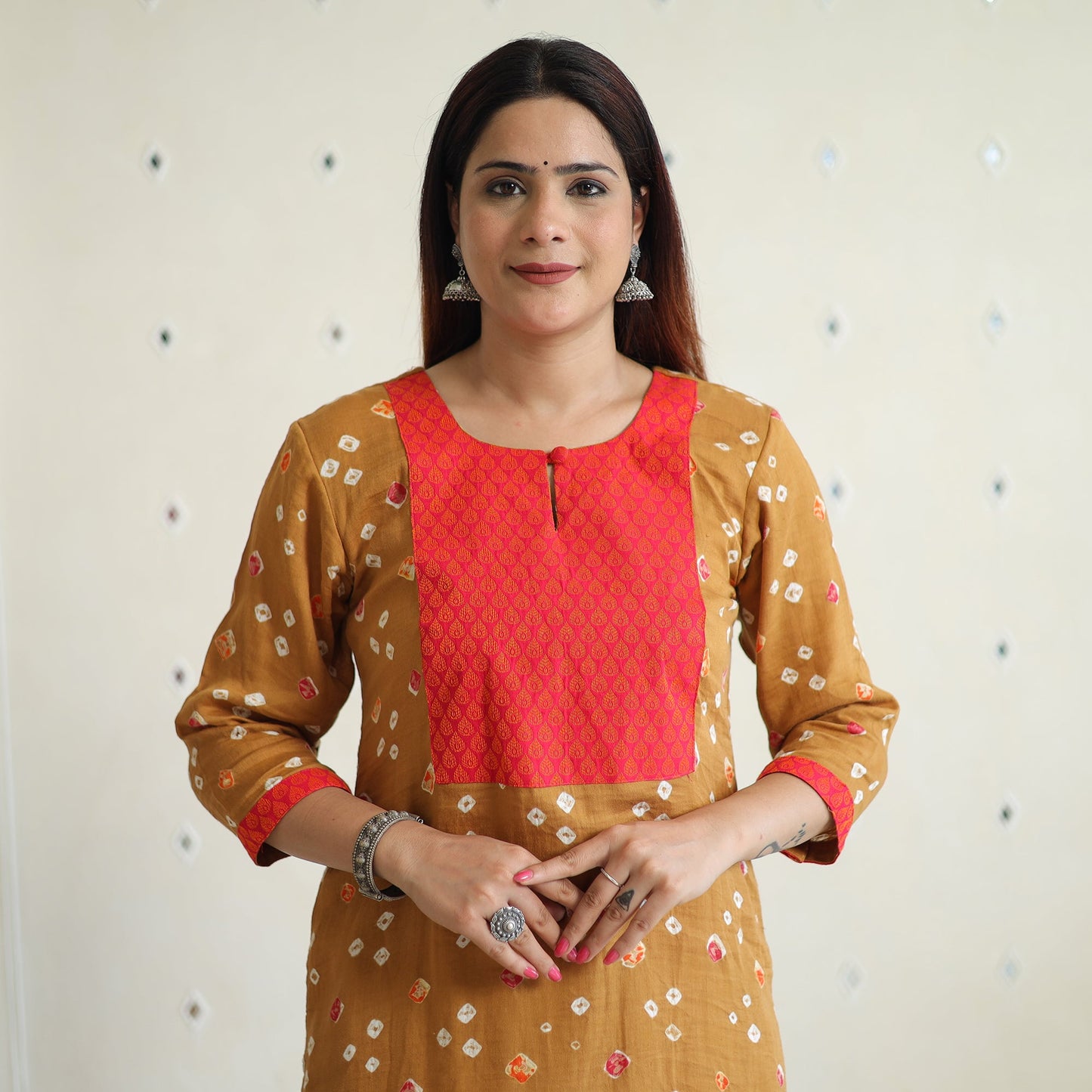 Buy Bandhani Tie-dye Cotton Long Straight Kurta for Women