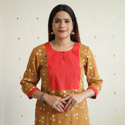 Buy Bandhani Tie-dye Cotton Long Straight Kurta for Women