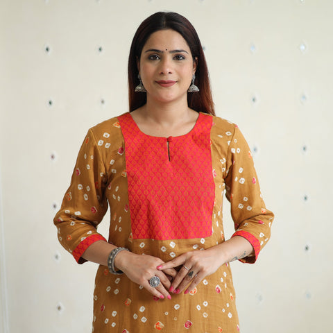 Buy Bandhani Tie-dye Cotton Long Straight Kurta for Women