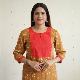 Buy Bandhani Tie-dye Cotton Long Straight Kurta for Women