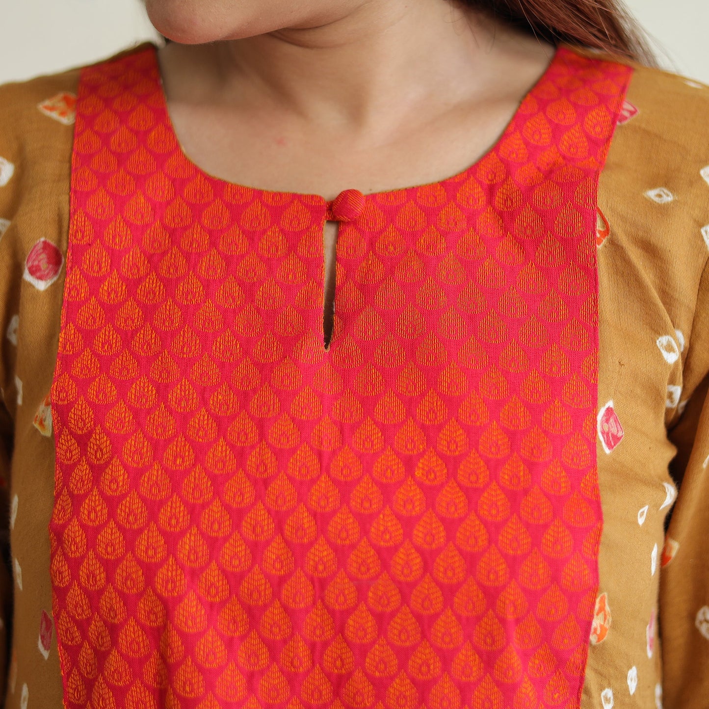 Buy Bandhani Tie-dye Cotton Long Straight Kurta for Women