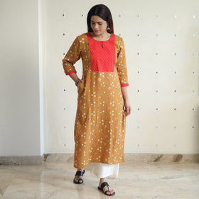 Buy Bandhani Tie-dye Cotton Long Straight Kurta for Women