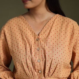  Light Brown Full Sleeve Cotton Jacquard Crop Top