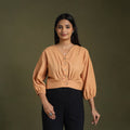  Light Brown Full Sleeve Cotton Jacquard Crop Top