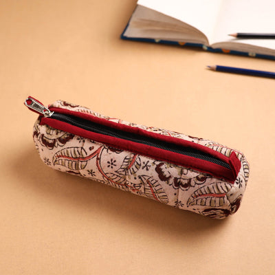 Light Brown Handcrafted Quilted Cotton Pencil Pouch