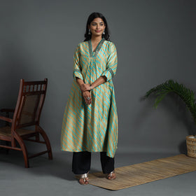 Light Brown A-Line Handloom Chanderi Silk Tie-Dye Leheriya Kurta
