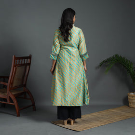 Light Brown A-Line Handloom Chanderi Silk Tie-Dye Leheriya Kurta