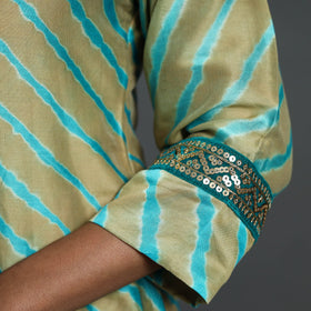 Light Brown A-Line Handloom Chanderi Silk Tie-Dye Leheriya Kurta