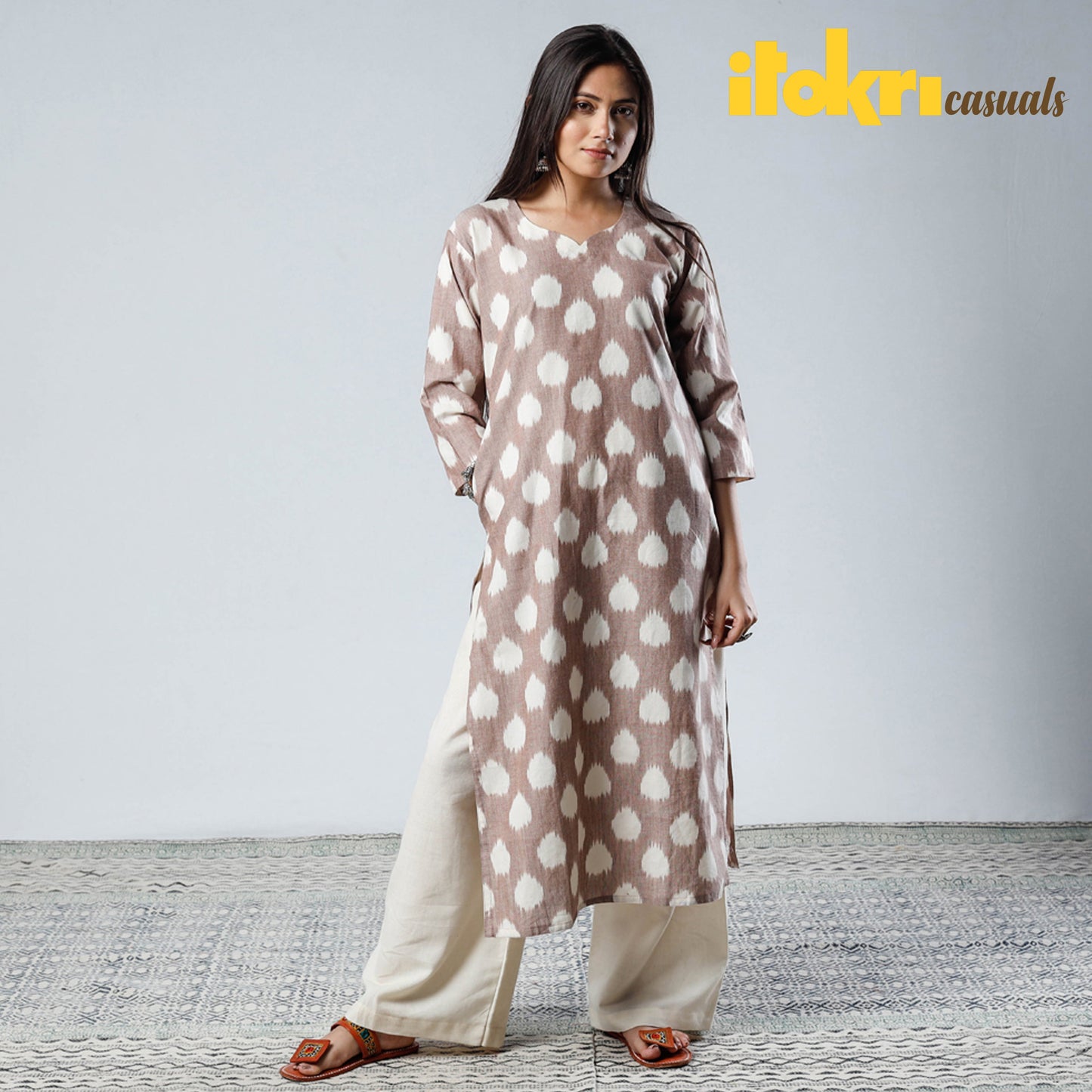 Buy iTokri Casuals - Ikat Weave Cotton Long Kurta Online at iTokri.com