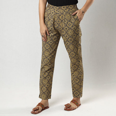 Buy Light Brown Ajrakh Block Printing Cotton Tapered Casual Pant for Women Online at iTokri.com