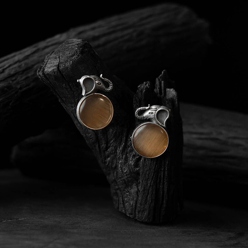 Light brown - saanjh bela elephant motif oxidised earrings