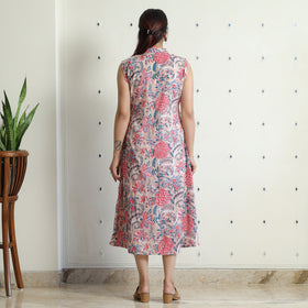  Sanganeri Block Printed Cotton Collared Neck Buttoned Down Dress Online at iTokri.com