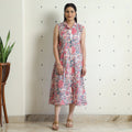  Sanganeri Block Printed Cotton Collared Neck Buttoned Down Dress Online at iTokri.com