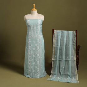 2pc Light Green Mul Chanderi Semi Stitched Heavy Chikankari Kurta Set