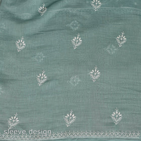 2pc Mul Chanderi Light Green Semi Stitched Heavy Chikankari Kurta Set