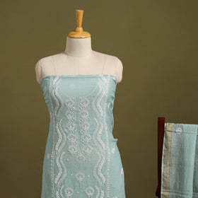 2pc Light Green Mul Chanderi Semi Stitched Heavy Chikankari Kurta Set