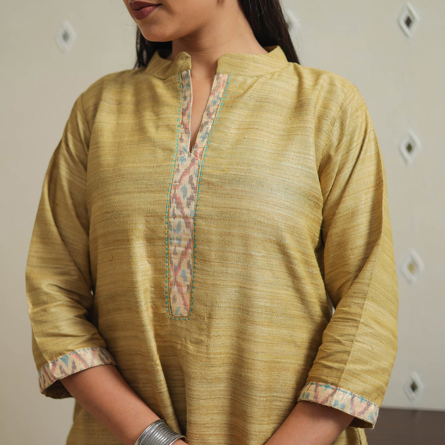  Light Green Bhagalpuri Handwoven Desi Tussar Silk Plain Kurta