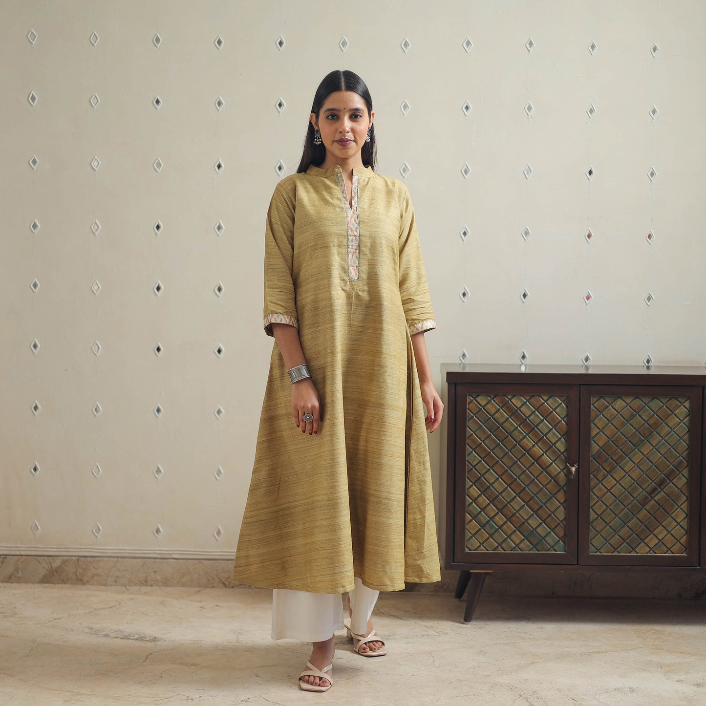  Light Green Bhagalpuri Handwoven Desi Tussar Silk Plain Kurta