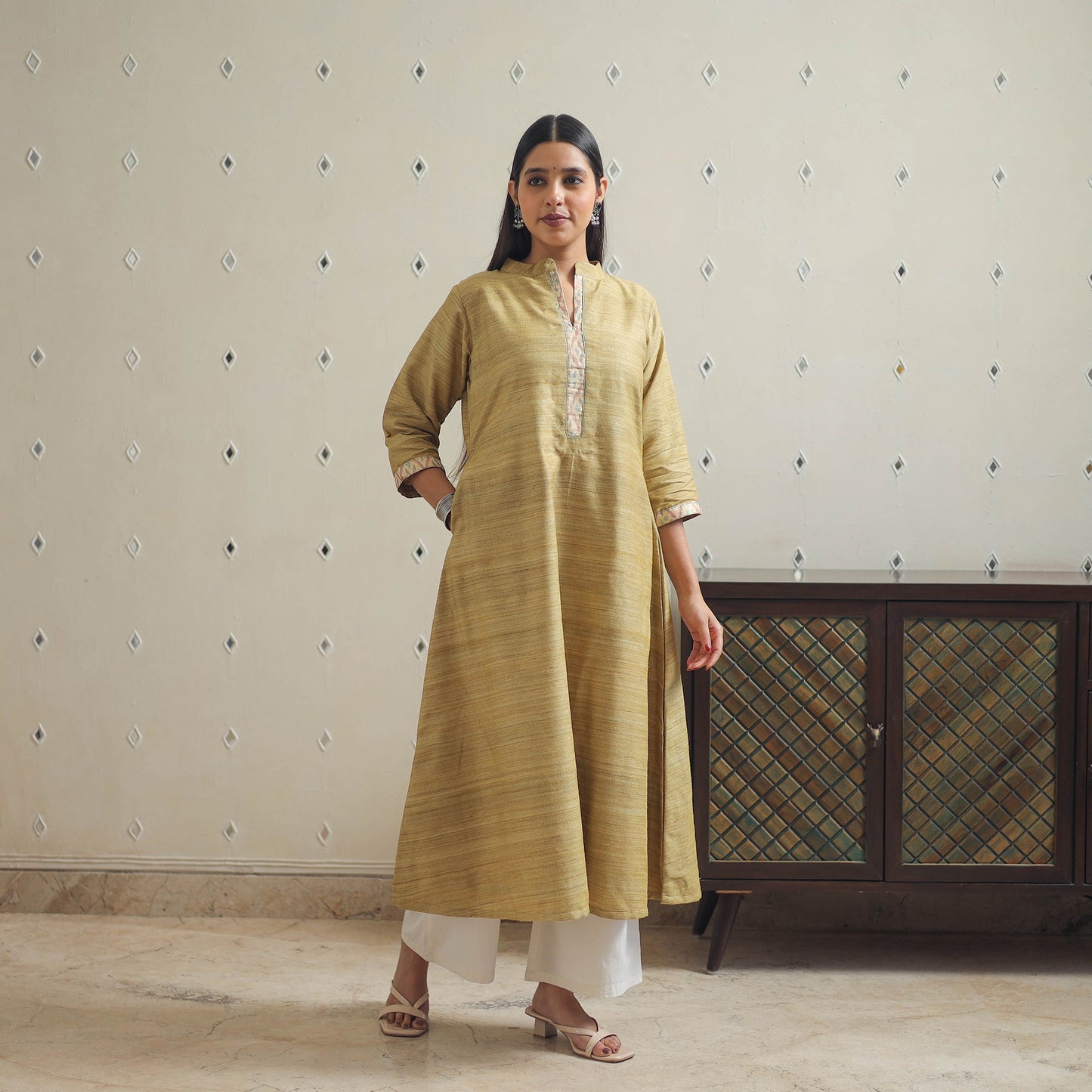  Light Green Bhagalpuri Handwoven Desi Tussar Silk Plain Kurta