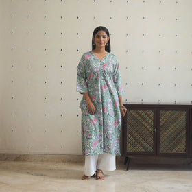Light green - cotton straight sanganeri kurta 05