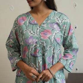 Light green - cotton straight sanganeri kurta 05