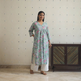 Light green - cotton straight sanganeri kurta 05