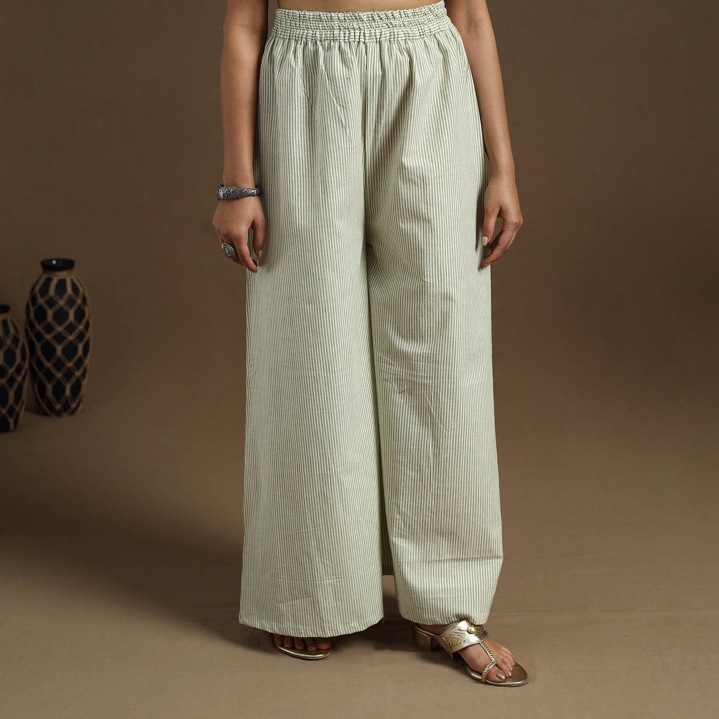 Buy Cotton Light Green Flared Plain Palazzo