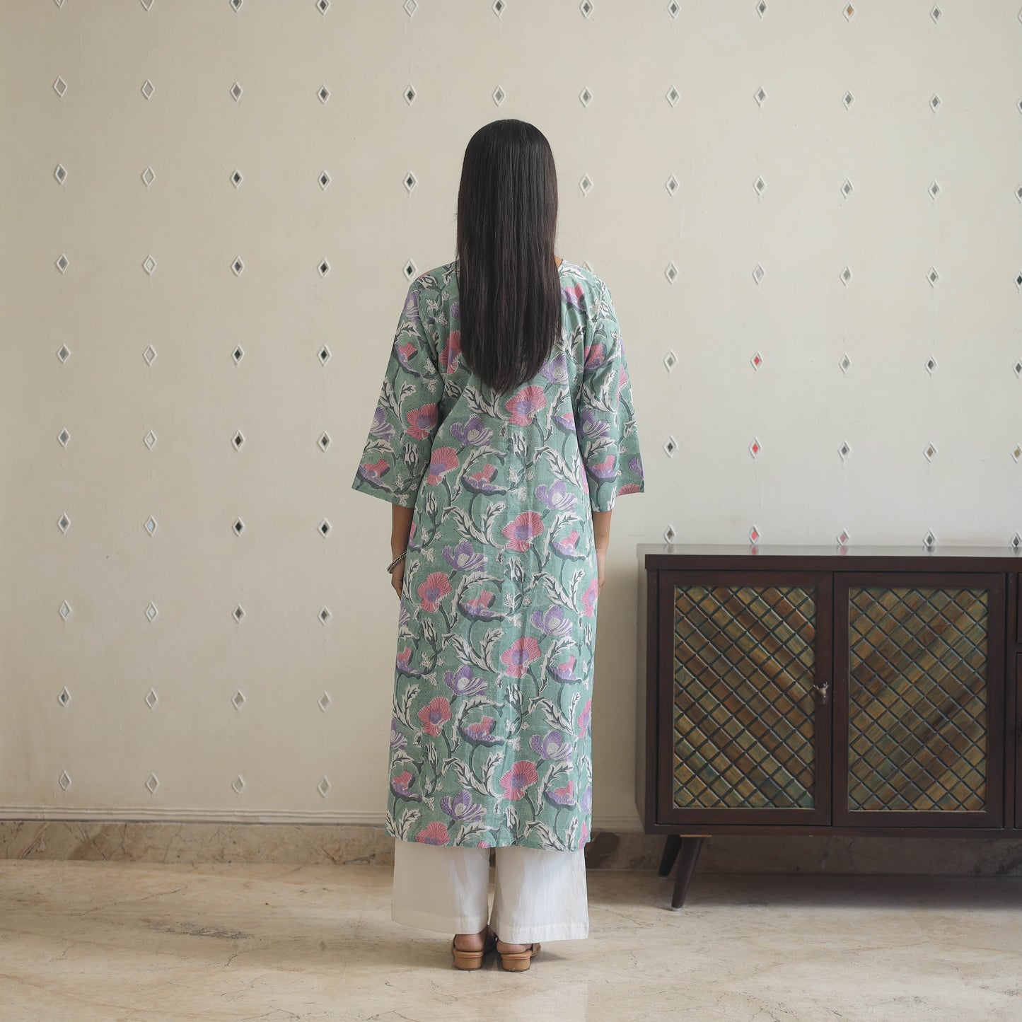 Light green - cotton straight sanganeri kurta 05