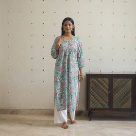 Light green - cotton straight sanganeri kurta 05