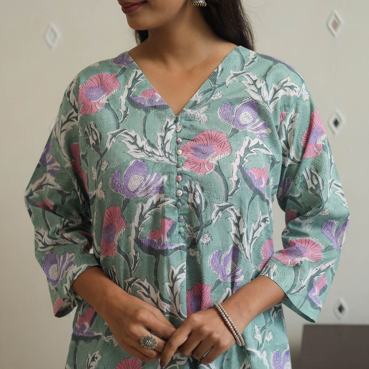 Light green - cotton straight sanganeri kurta 05