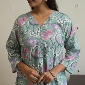 Light green - cotton straight sanganeri kurta 05