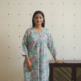 Light green - cotton straight sanganeri kurta 05