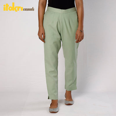 Buy Light Green Flex Cotton Tapered Casual Pant for Women Online l iTokri.com