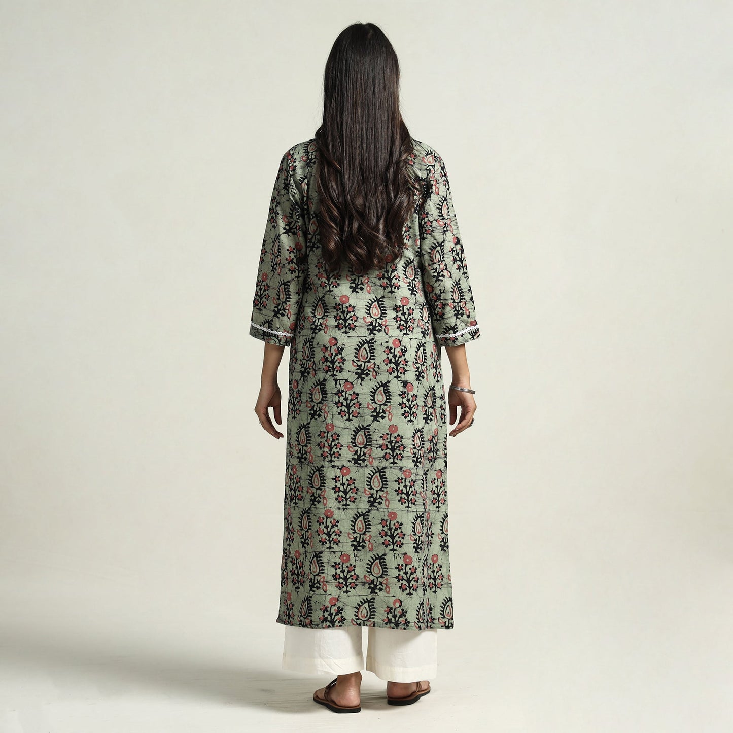 Light green - hand batik printed cotton straight kurta