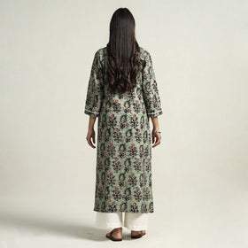 Light green - hand batik printed cotton straight kurta