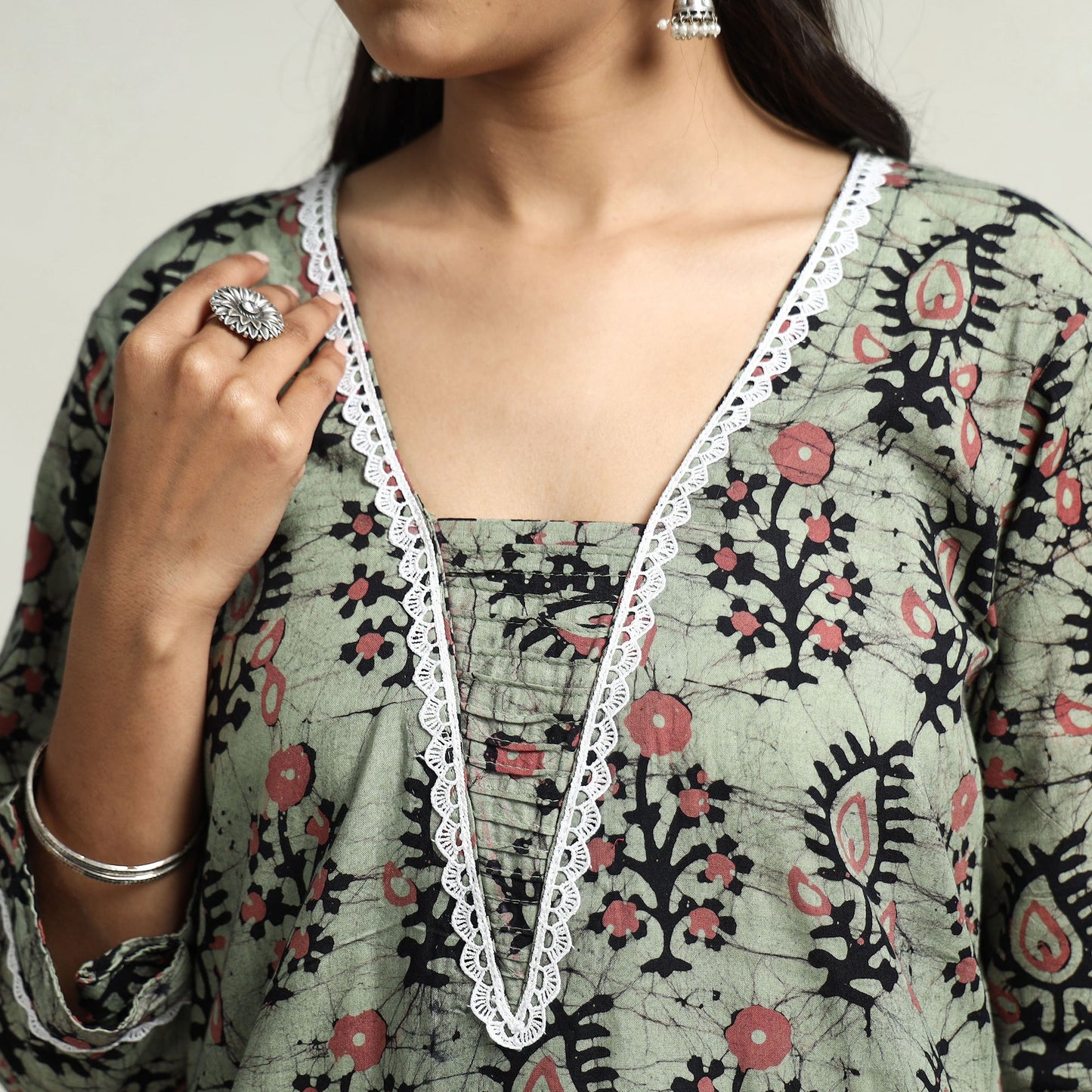 Light green - hand batik printed cotton straight kurta