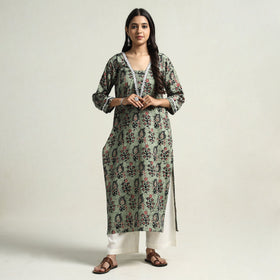Light green - hand batik printed cotton straight kurta