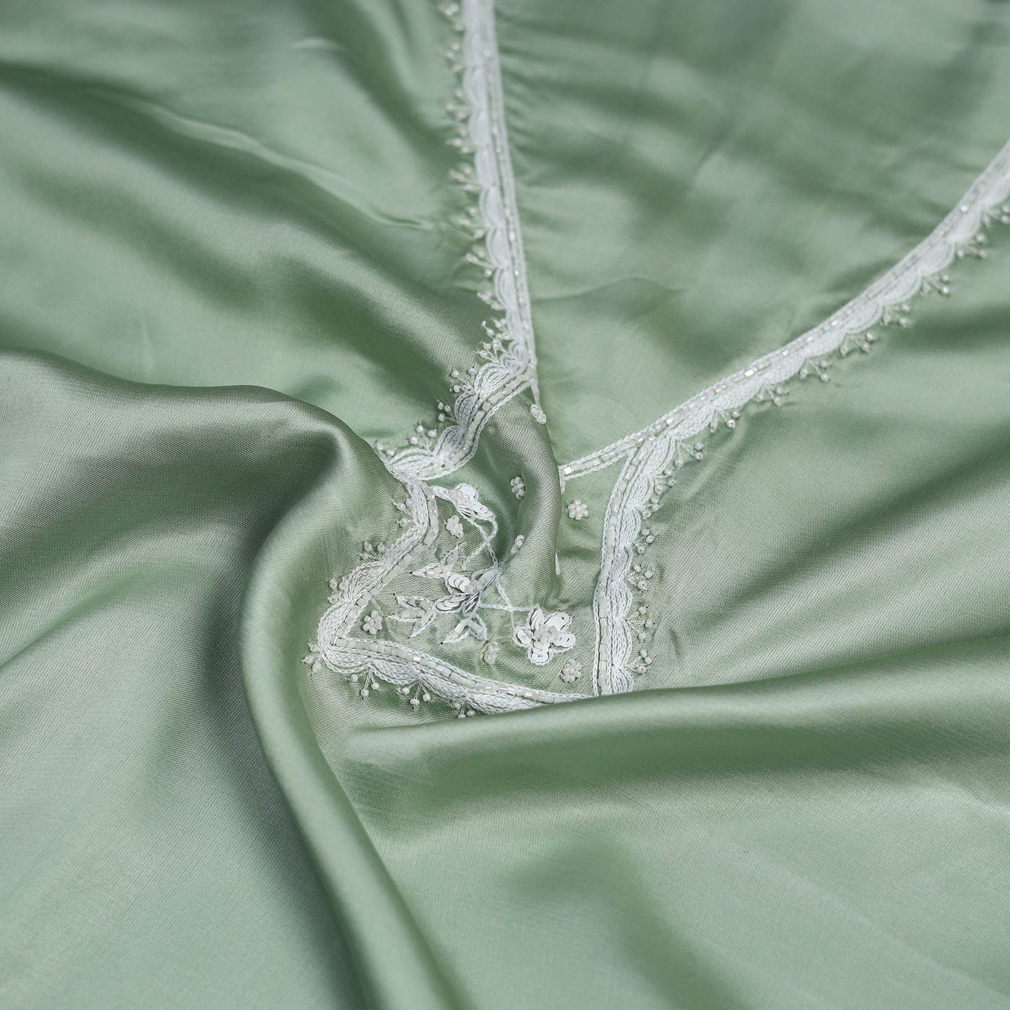 Buy Light Green Hand Embroidery Modal Silk Kurta Material