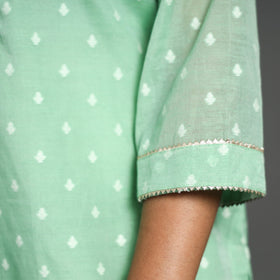  Green Handwoven Cutwork Cotton Banarasi Kurta 