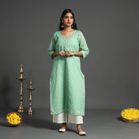  Green Handwoven Cutwork Cotton Banarasi Kurta 