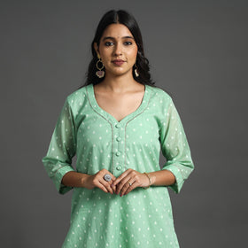  Green Handwoven Cutwork Cotton Banarasi Kurta 