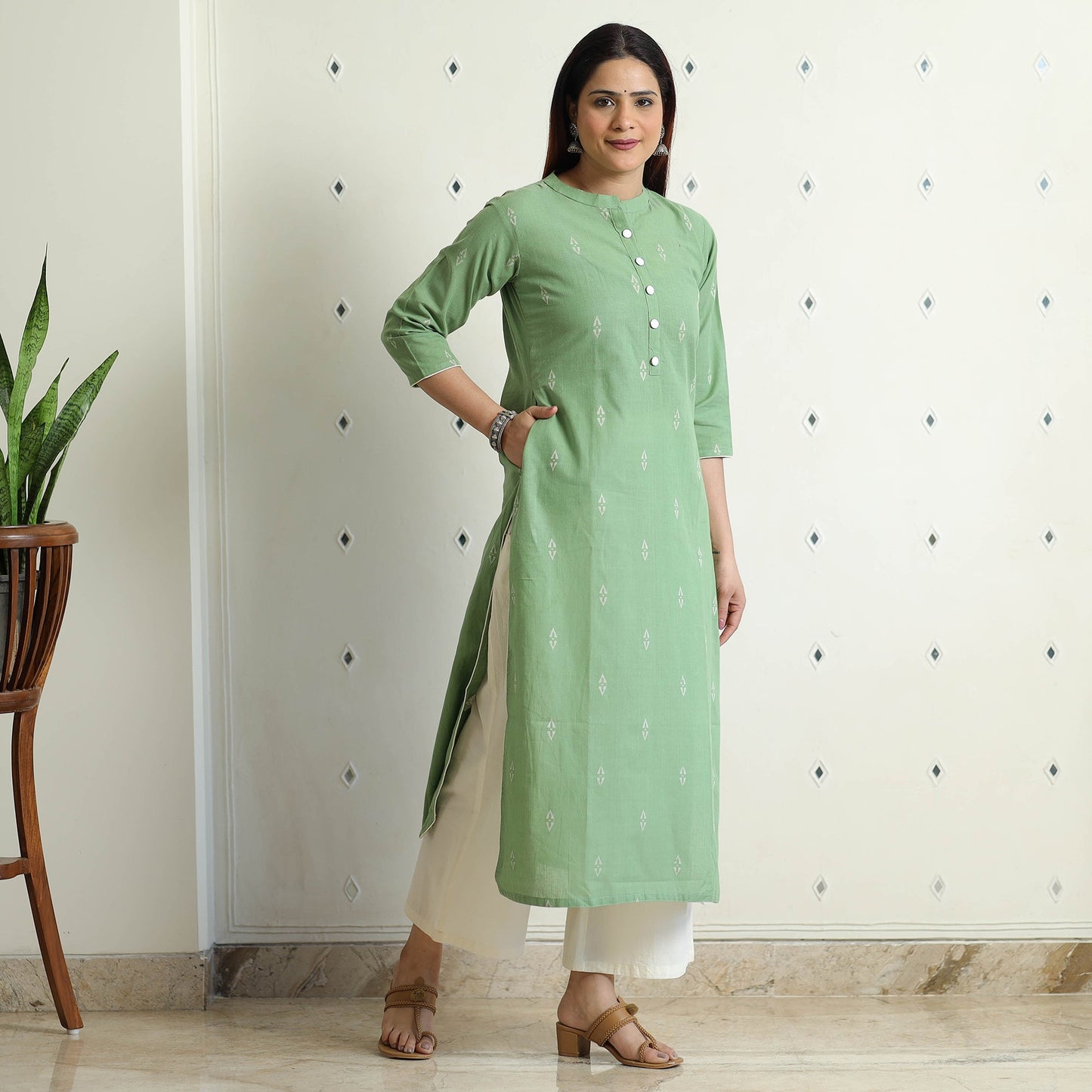 Buy Jacquard Cotton Straight Kurta for Women
