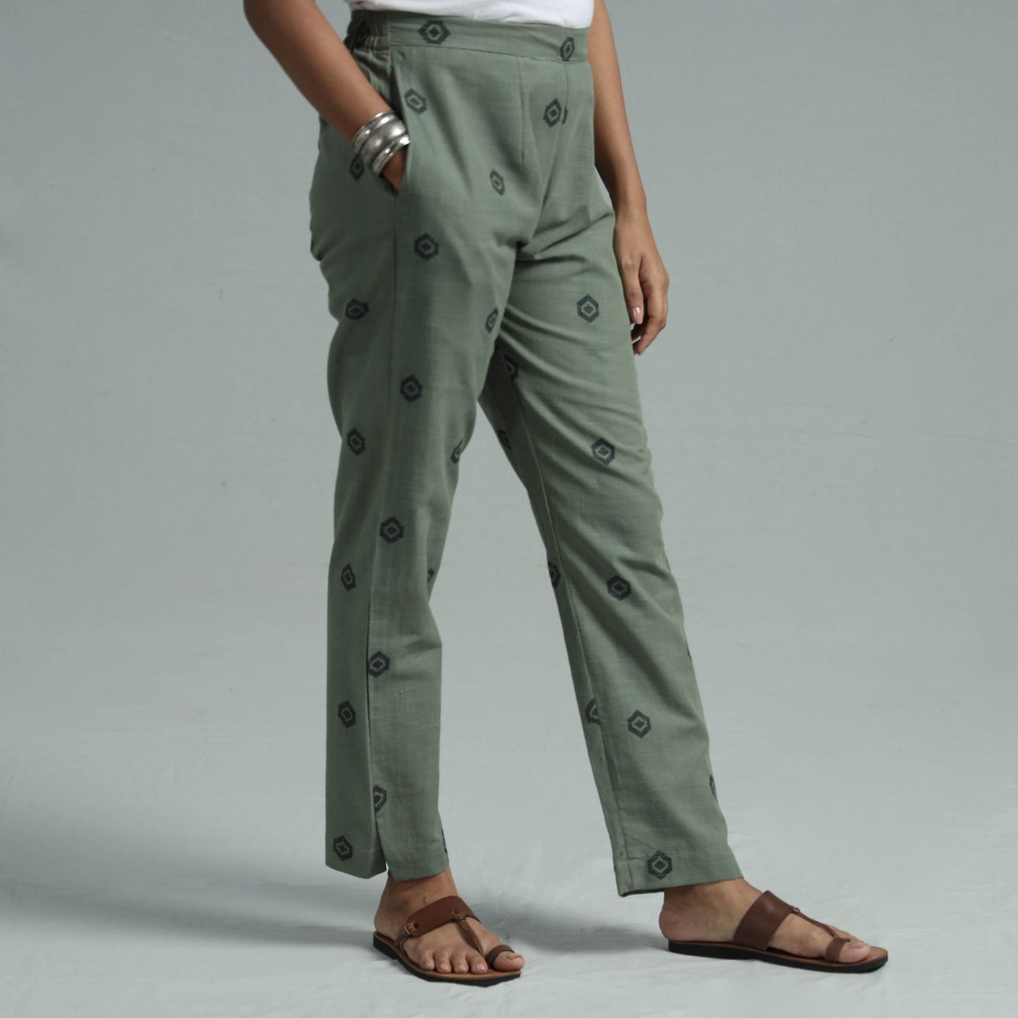 Light green - jacquard weave cotton elasticated pant