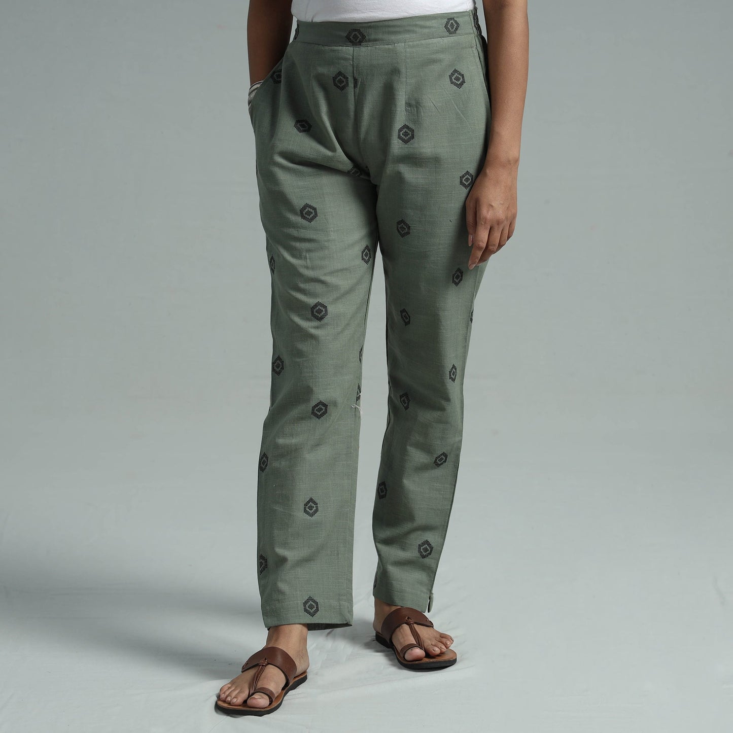 Light green - jacquard weave cotton elasticated pant
