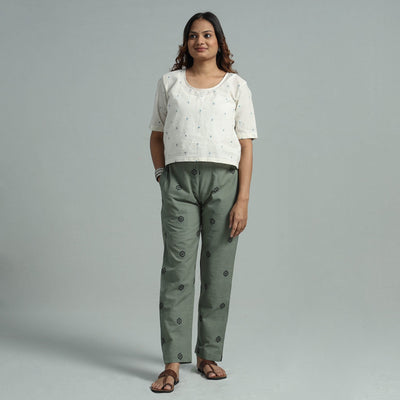 Light green - jacquard weave cotton elasticated pant