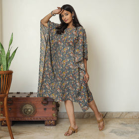 Cornflower Blue Kalamkari Print Cotton Kaftan Kurta For Women