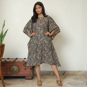 Cornflower Blue Kalamkari Print Cotton Kaftan Kurta For Women