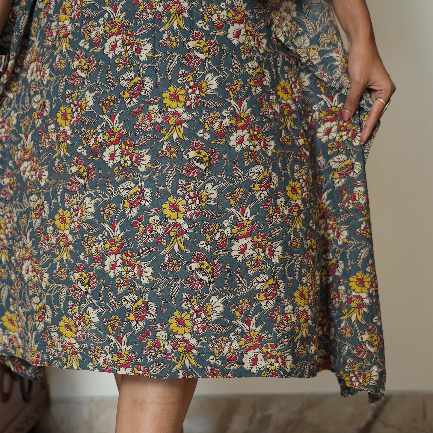 Cornflower Blue Kalamkari Print Cotton Kaftan Kurta For Women